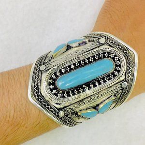 single Afghan Cuff Turquoise Bracelet, Single Cuff, Vintage Tribal Cuff,